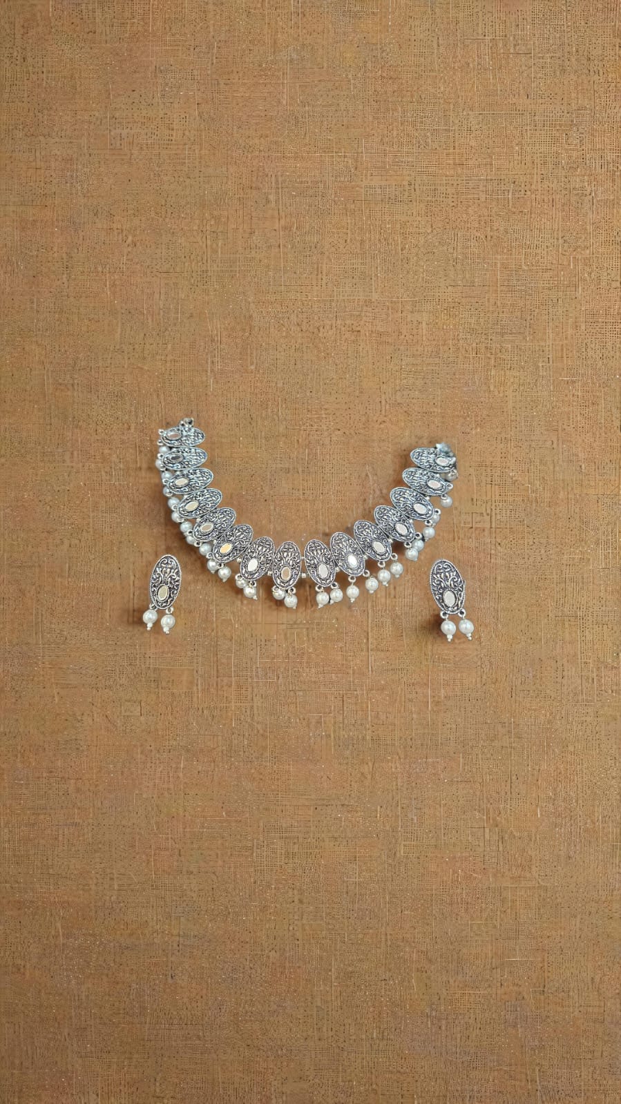 OXIDIZED CHOKER SET WITH EARRING 